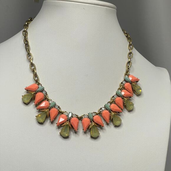 J. Crew crystal statement necklace peach and citrine in gold tone trendy boho - Picture 10 of 15